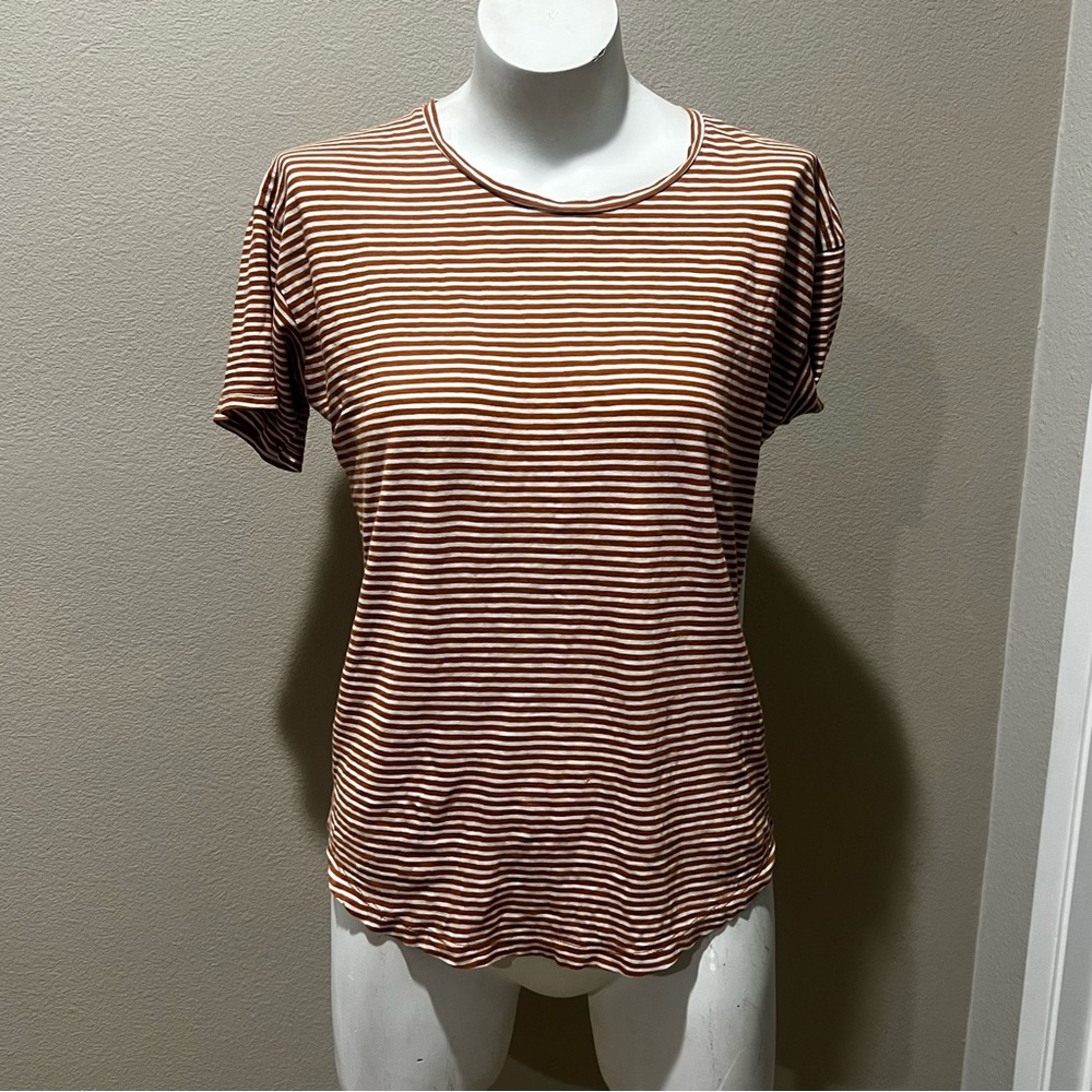 Madewell tan striped short sleeve t-shirt